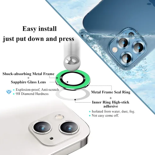 Vista 8 de Protector de lente de cámara luminoso brillante compatible con iPhone 13 (6.1 pulgadas)/13 Mini (5.4 pulgadas), vidrio templado ultra