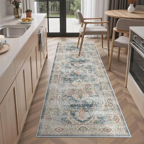 Vista 52 de Madane Alfombra lavable de 2 x 3 pies, alfombra de entrada pequeña, antideslizante, vintage, para entrada interior, alfombra de pelo bajo