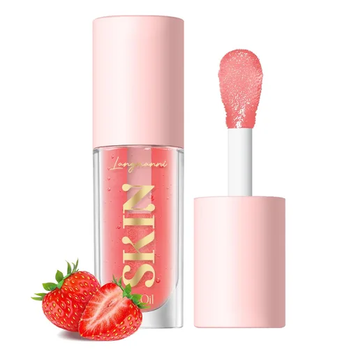 Vista 14 de LANGMANNI Aceite de labios hidratante, brillo labial no pegajoso, bálsamo labial, cuidado labial, aceite labial con sabor a fruta para labios secos