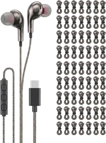 Vista 11 de Chrome - Paquete de 50 auriculares USB C con cable para iPhone 17 16 15 Pro Max, auriculares USBC con micrófono y control de volumen, auriculares