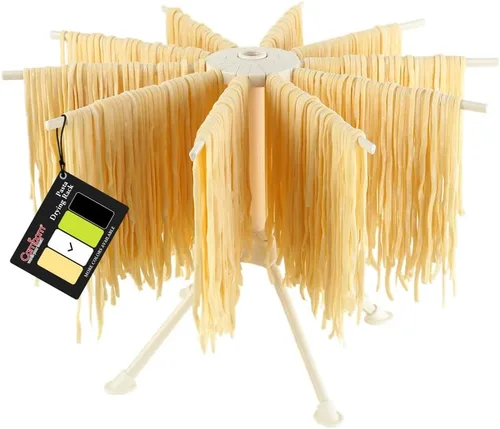 Vista 9 de Secador de pasta plegable Cambom - Secador de espaguetis y fideos de plástico con 10 asas de barra en negro