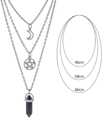 Vista 5 de MJartoria Collar de pentagrama de luna collar de chakra de cristal colgante con dije cadena de aleación multicapa conjunto de gargantilla joyería