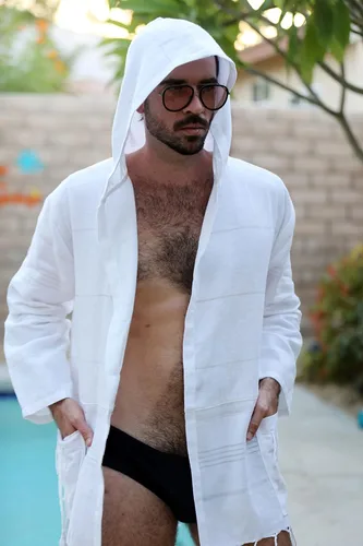 Vista 5 de J D Palm Springs 100% algodón turco Brandon - Bata corta con capucha para hombre