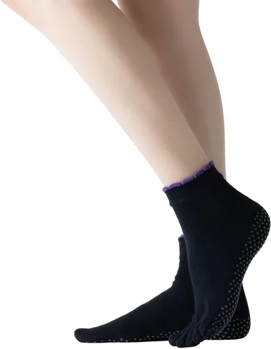 Vista 49 de Calcetines de yoga con dedos de pilates con empuñaduras para mujer, antideslizantes, acolchados, florales, calcetines tobilleros para baile de ballet
