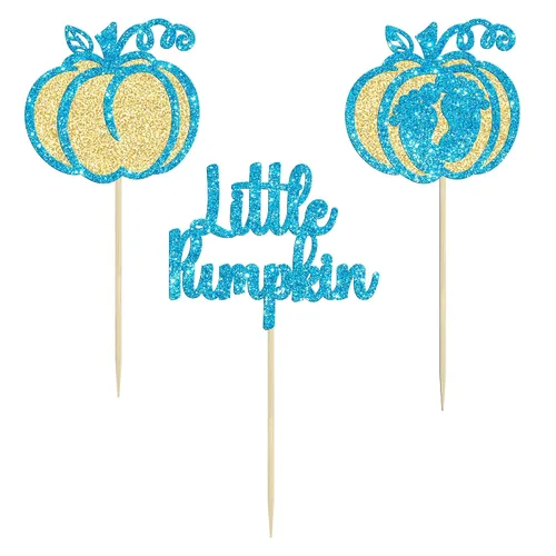 Vista 3 de Gyufise 24 piezas de decoración de cupcakes de calabaza con purpurina para temática de otoño, Acción de Gracias, Halloween, baby shower, niños