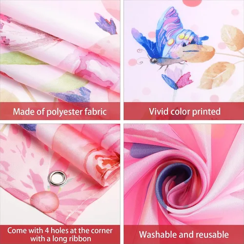 Vista 3 de Tatuo Telón de fondo de mariposa de feliz cumpleaños de 6 x 4 pies, decoración de fiesta de cumpleaños de mariposa rosa para niñas y mujeres
