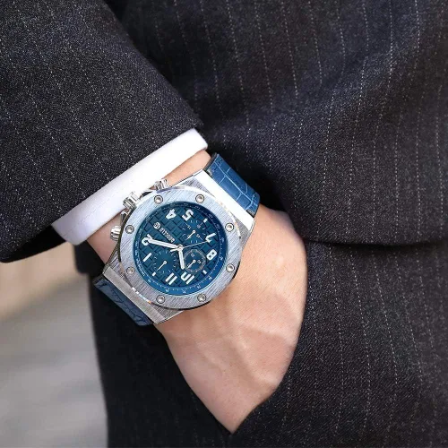 Vista 6 de Baogela - Reloj de pulsera para hombre, correa de piel, cronógrafo, cuarzo, impermeable, para hombre