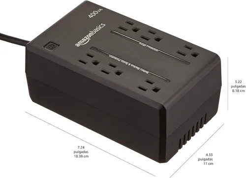 Vista 6 de Amazon Basics UPS - Protector contra sobretensiones y batería de reserva 400VA/255W, 6 tomacorrientes, fuente de alimentación ininterrumpida