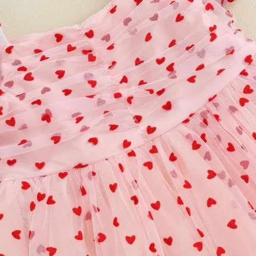 Vista 3 de Vestido para el día de San Valentín para niña pequeña, con estampado de corazón, tul de malla, tutú de princesa, vestido de princesa para el primer
