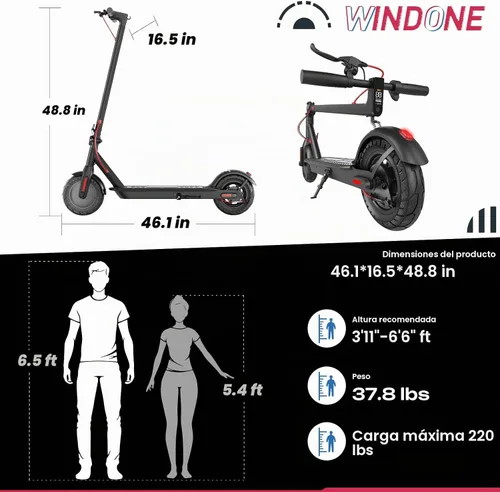 Vista 7 de Windone Electric Scooter for Adults, 430W Peak Motor, 19MPH & 17-Mile Range, Foldable Commuter Scooter with 10" Shock-Absorbing Tires & Dual Braking