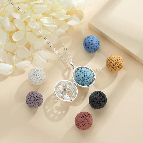 Vista 2 de Paquete de 2 collares difusores de piedra de lava de animales lindos para mujeres, juego de joyas de aromaterapia de aceite esencial, búho sabio