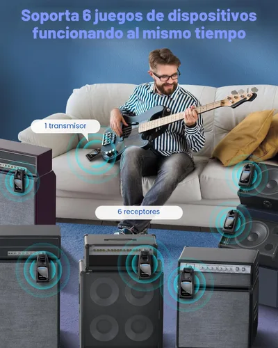 Vista 5 de Sistema de guitarra inalámbrica 2.4GHz con 6 canales 24Bit/48KHz recargable Negro
