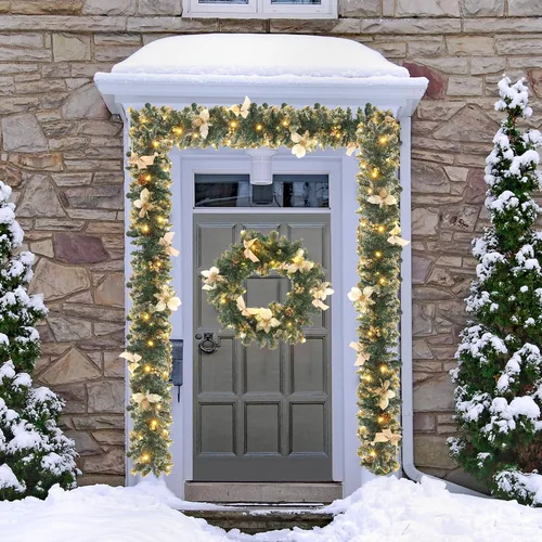 Vista 6 de Ceenna 2 guirnaldas de Navidad de 6 pies con luces, guirnalda artificial preiluminada de Navidad con bayas de pino, decoración de chimenea