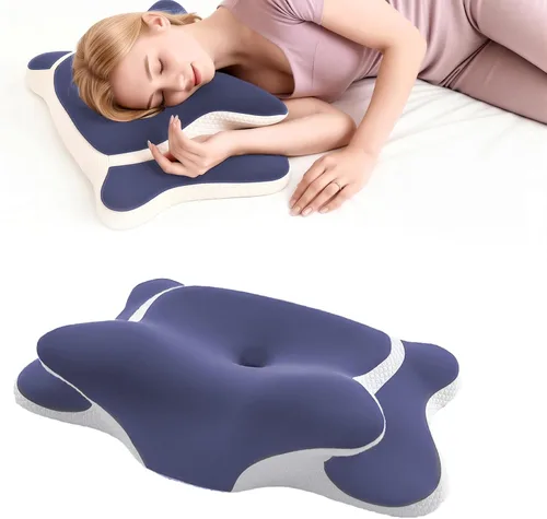 Vista 7 de Almohada cervical para aliviar el dolor de cuello, almohadas ergonómicas de espuma viscoelástica con funda de almohada transpirable para la apnea