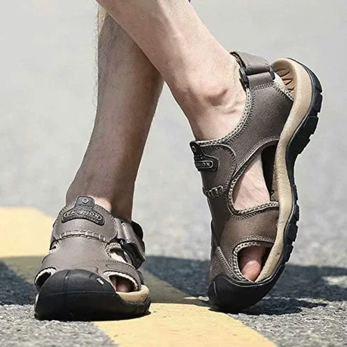 Vista 8 de VISIONREAST Sandalias de cuero para hombre, sandalias de senderismo al aire libre, impermeables, atléticas, zapatos de playa de pescador, sandalias