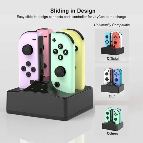 Vista 2 de Estación de carga con cargador para Nintendo Switch, YCCSKY 4 en 1, interruptor Joycon, controlador, cargador, estación de carga con cable de carga