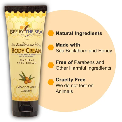 Vista 3 de Bee by the Sea Crema corporal natural de espino amarillo y miel (2.5 oz, 2 unidades)