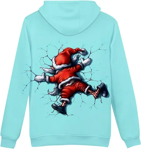 Vista 5 de Sudaderas con capucha con estampado de Navidad para hombre, de manga larga, forro polar, casual, ajuste holgado, suéter de invierno