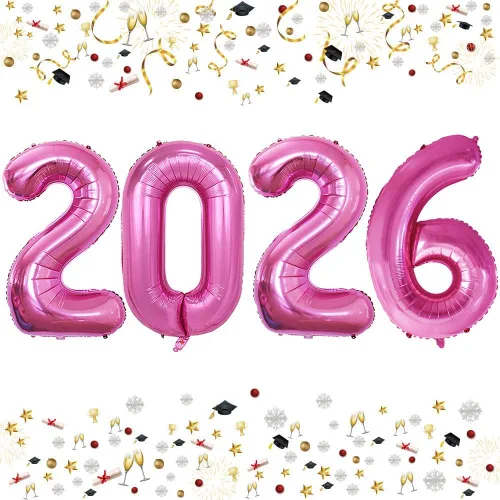 Vista 11 de GOER Globos de papel de aluminio 2026 para fiesta de Año Nuevo, suministros de fiesta, decoraciones de graduación (negro, 16 pulgadas)