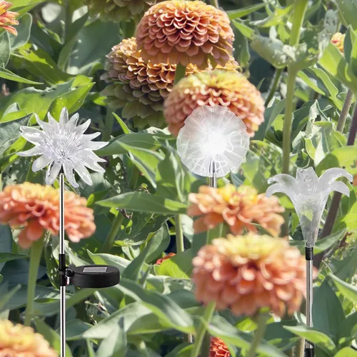 Vista 5 de 3 luces de estaca LED que cambian de color con energía solar, girasol de Varios
