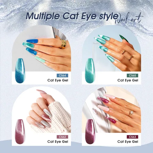 Vista 4 de ROSALIND Esmalte de uñas de gel de ojo de gato con imán, 12 piezas, esmalte de uñas de gel brillante holográfico púrpura azul rojo, esmalte de uñas