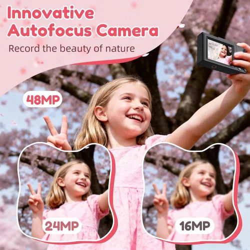 Vista 4 de Cámara digital, cámara digital FHD para apuntar y disparar con zoom de 16X, antivibraciones, cámara pequeña compacta de 48 MP con tarjeta de 32 GB