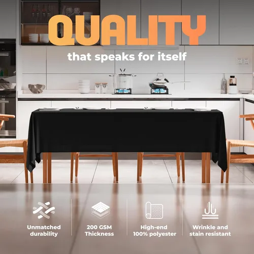 Vista 3 de White Classic WEALUXE Black Table Cloth for 6 Foot Rectangle Tables, 60x102 inches, Water, Stain and Wrinkle Resistant, 200 GSM Washable Poly Fabric