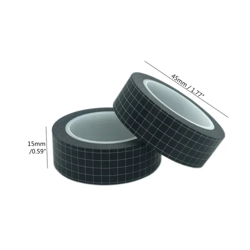 Vista 2 de Juego de 10 rollos de cinta Washi de rejilla negra de 33 pies y 3/5 pulgadas de ancho, cintas adhesivas para manualidades, planificadores de álbumes
