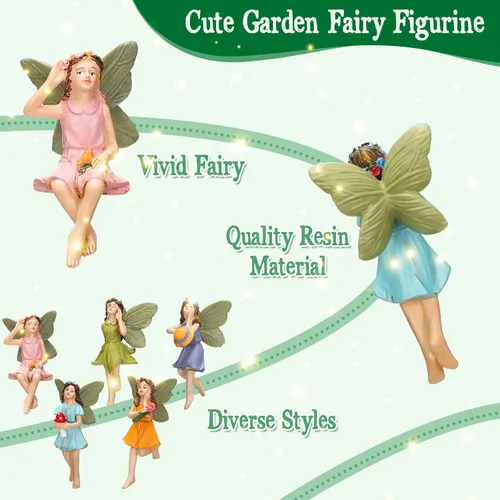 Vista 5 de Unittype 19 piezas de accesorios de hadas de flores para jardín al aire libre, figuras de hadas en miniatura, puente de hongos, faro de agua, pozo