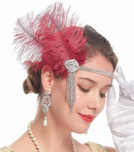 Vista 2 de Cizoe Diadema de plumas de los años 20 con diseño de flapper para novia de gran Gatsby