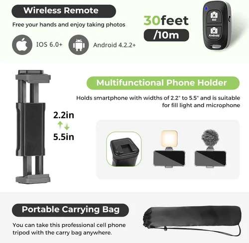 Vista 6 de Aureday - Trípode para teléfono de 2.08 metros (82 pulgadas), trípode para iPhone con cuello de ganso flexible, control remoto inalámbrico y soporte