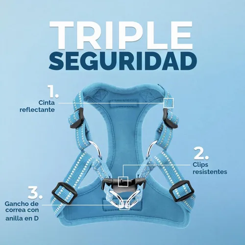 Vista 2 de [Usado] Best Pet Supplies Voyager - Arnés ajustable, transpirable, antitirones, para perros pequeños, medianos y grandes, para caminar, trotar Azul
