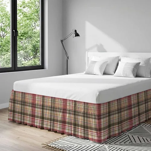 Vista 8 de Falda de cama vintage a cuadros, tamaño Queen de 16 pulgadas de caída, ajustable y elástica, plisada, con volantes de polvo de lujo para cama