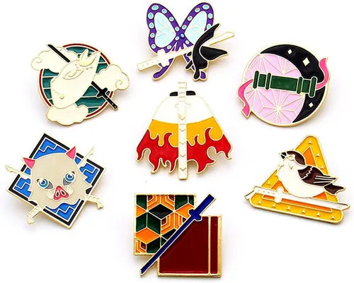 Vista 4 de MHTYYDS Demon Slayer Hashibira Inosuke Broche - Kimetsu No Yaiba - Colección de insignias de esmalte de metal, decoración de mochila de regalo