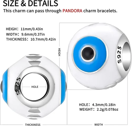 Vista 4 de AIEGNOS Dijes de Hamsa de mal de ojo para pulsera, collar de plata de ley 925, cuentas de mal de ojo de Fátima para manos de serpiente europea