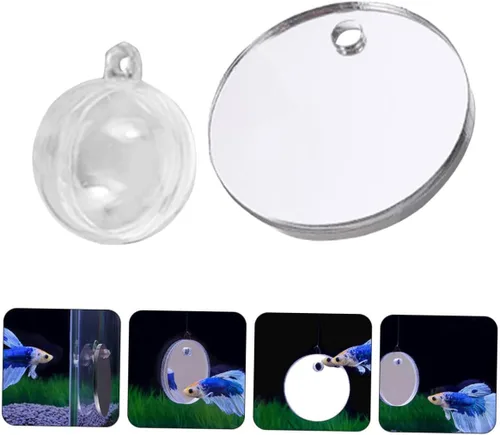 Vista 3 de Yardwe 1 juego de espejo de entrenamiento Betta Espejo de tanque de peces Betta Espejo de tanque Betta juguete decoraciones de pecera Betta Fish Toy