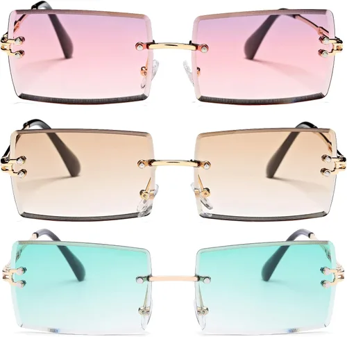 Vista 14 de Gafas de sol rectangulares para hombres/mujeres, gafas de sol pequeñas sin montura cuadrada