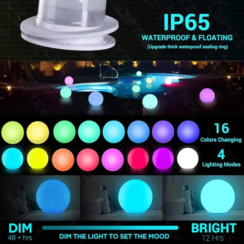 Vista 2 de LOFTEK Luz nocturna LED de 6 pulgadas para guardería con control remoto y de presión, 16 atenuación de color RGB (1P) + luz LED flotante grande