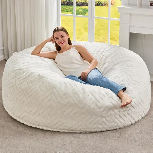 Vista 31 de Hobestluk Sillas Puf para Adultos, Silla Puf con Relleno, Sillas Puf Grandes con Funda Esponjosa en Relieve, Sillas Puf Gigantes para Adultos