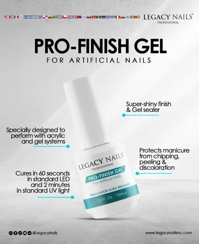 Vista 3 de Legacy Nails Professional PRO FINISH GEL 0.5 oz – Sellador de uñas acrílico de alto brillo para un brillo duradero – Fórmula de secado rápido