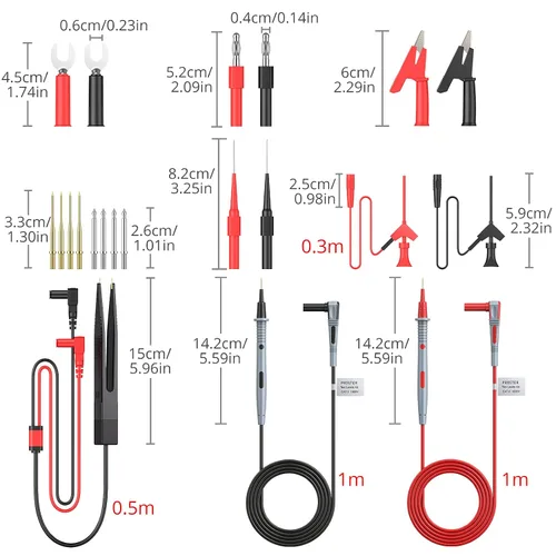 Vista 5 de Kit de cables de prueba múltiple Proster - Cable de prueba de multímetro eléctrico con pinzas de caimán, sonda de prueba, agarre de resorte, enchufe