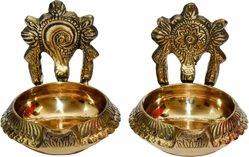 Vista 7 de Bhimonee Decor Latón puro Shanku Chakra kuber Diya, 3 pulgadas, color latón, paquete de 1 par