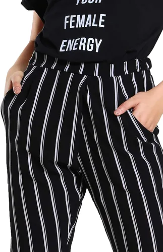 Vista 4 de SweatyRocks - Pantalones largos a rayas para mujer elásticos de cintura alta holgados informales