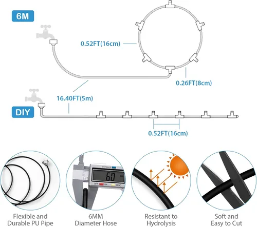 Vista 3 de lifeegrn Sistema de enfriamiento por nebulización: sistema de nebulización al aire libre para patio, línea de nebulización de 20 pies+5 boquillas