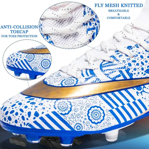 Vista 2 de HESBITEUL Zapatos de fútbol cómodos para hombre, para exteriores, interiores, para niños, para estudiantes de fútbol, zapatos deportivos de alta