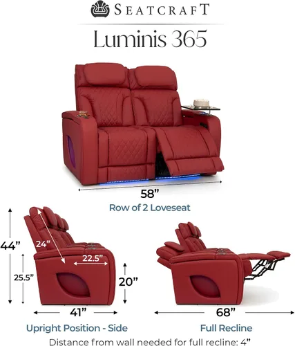 Vista 2 de Seatcraft Luminis 365 - Asiento de cine en casa (fila de 2 biplazas), color carmesí