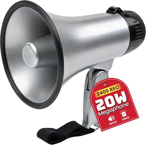 Vista 10 de MyMealivos 20W Megaphone Bullhorn, Built in Siren & 240s Recording, 5.4"×8.6" Portable Megaphone with Volume Control Cover Up to 300 feet+ for