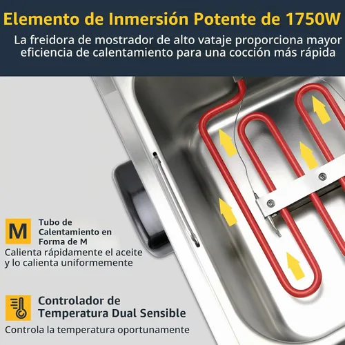 Vista 4 de Festa Essential Freidora eléctrica de 13.6 cuartos de galón con cesta y tapa de freír de 6 L (6.5 cuartos de galón), encimera comercial de acero