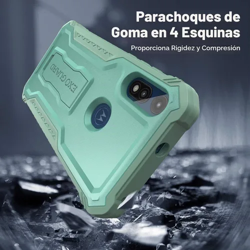 Vista 6 de ExoGuard Funda para Moto E, funda de goma a prueba de golpes de cuerpo completo, protector de pantalla integrado y soporte compatible con Moto E