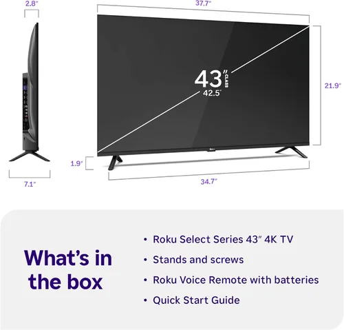 Vista 9 de Roku Smart TV 2026 – Serie Select de 43 pulgadas, 4K HDR TV – Roku TV con control remoto por voz – Televisión LED de pantalla plana con Wi-Fi